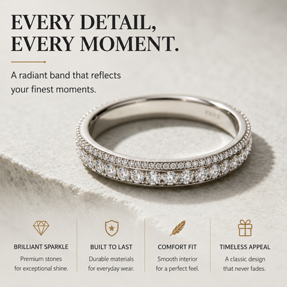 Elegant Micro-Pave CZ Band Ring, Comfort Fit for Women’s Daily & Formal Wear