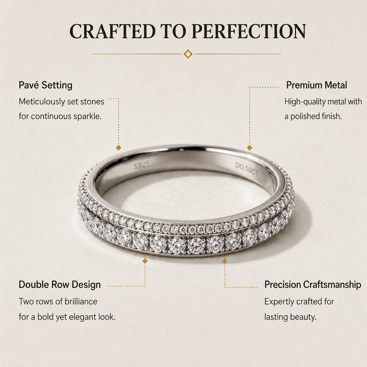 Elegant Micro-Pave CZ Band Ring, Comfort Fit for Women’s Daily & Formal Wear