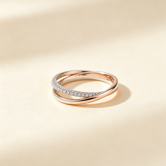Two-Tone Twisted Half-Pave Ring