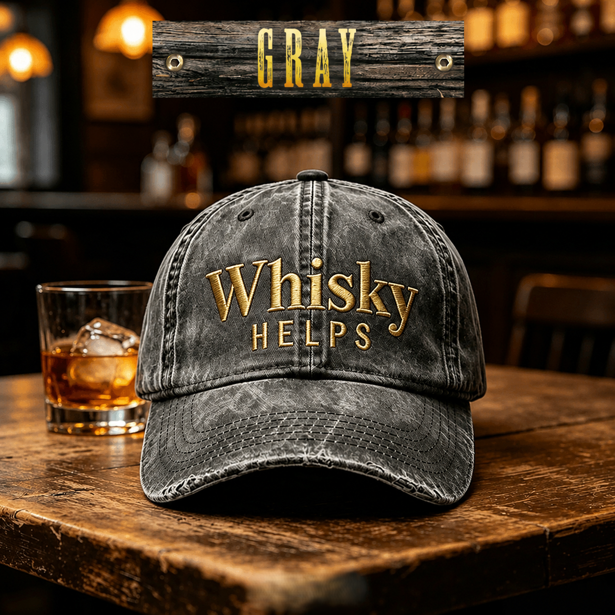 Whisky Helps Embroidered Hat