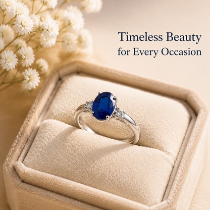 Oval Sapphire Three-Stone Ring – Classic Elegant Fine Jewelry