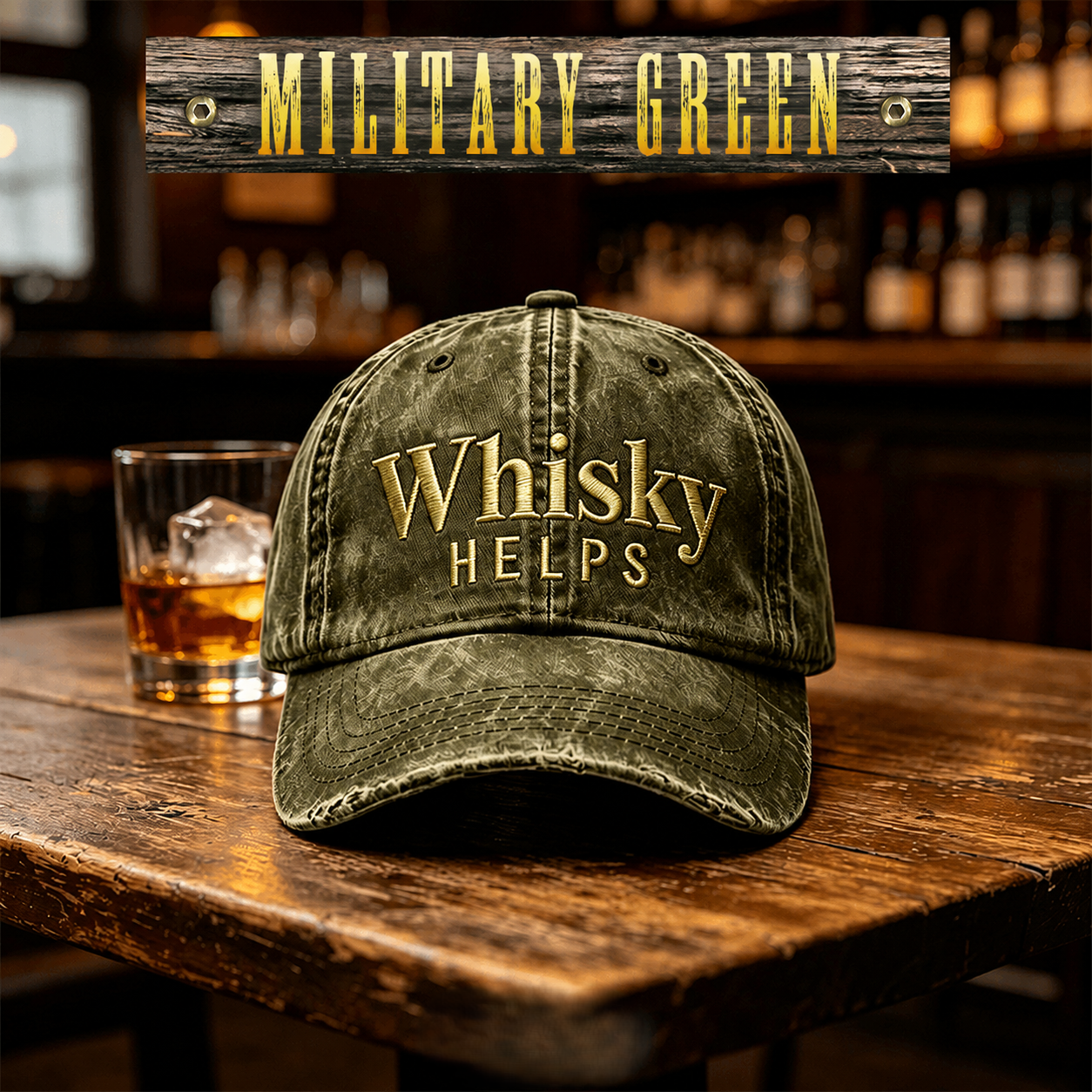 Whisky Helps Embroidered Hat