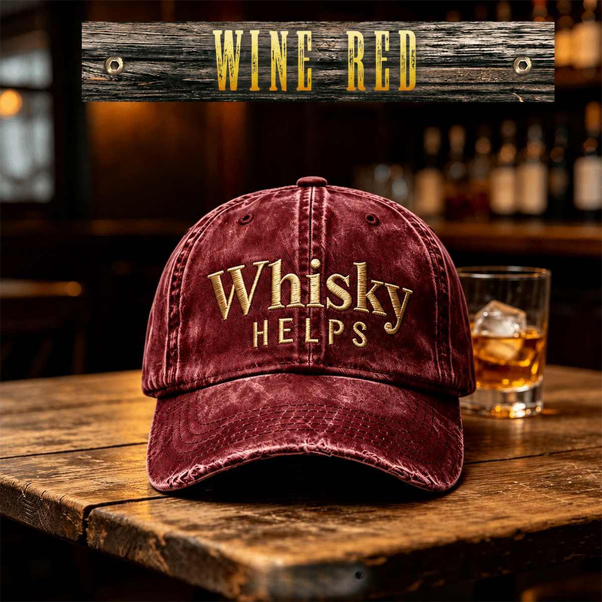 Whisky Helps Embroidered Hat