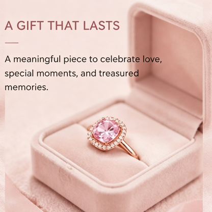 Cushion-Cut Pink Stone Halo Rose Gold Ring