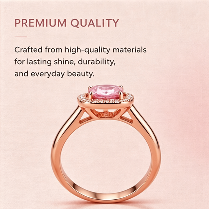 Cushion-Cut Pink Stone Halo Rose Gold Ring